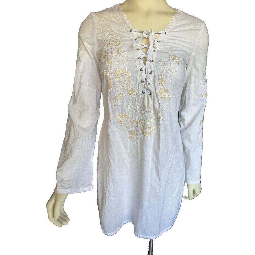 Da-Nang XS White Cotton Dress Tunic White Embroidered Style 55718 Tunic Y2k Vtg